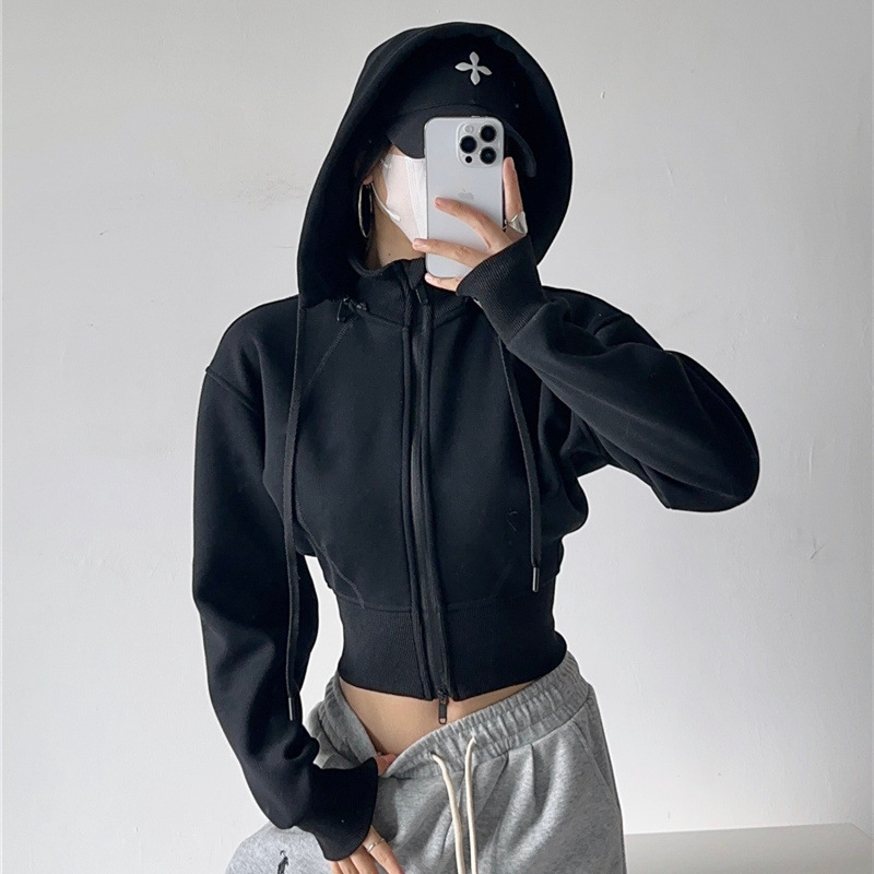 Street Fashion Zip Up Hoodie - Women Crop Hoodie Sweatshirts Fashion Solid