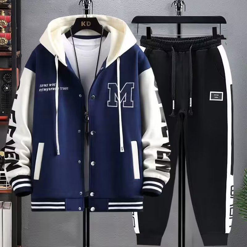 Street Fashion Hoodie - Men's Hooded Tracksuit Set Hoodie Jogger
