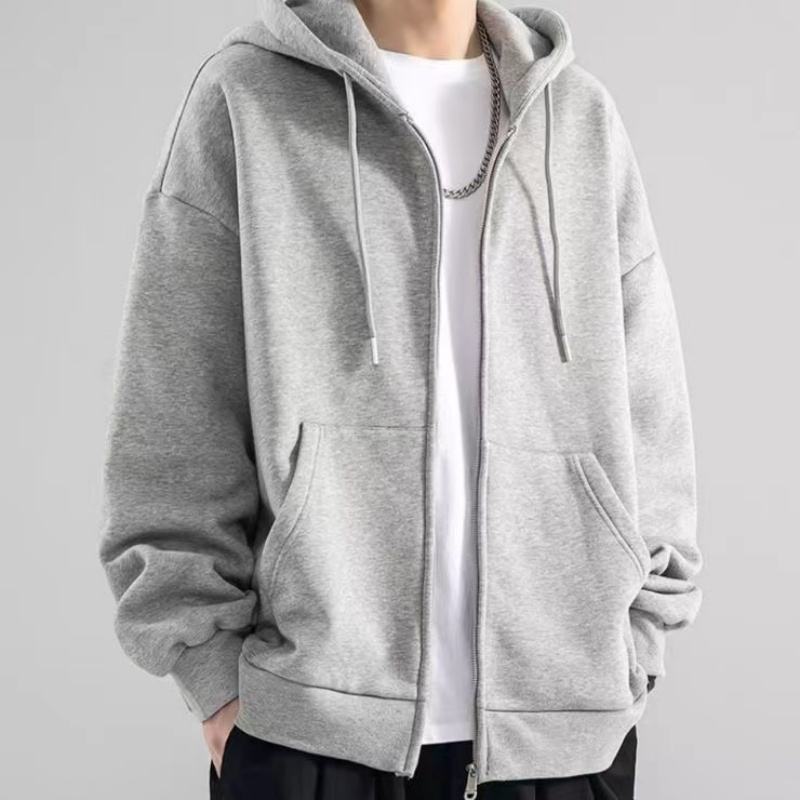 Street Fashion Zip Up Hoodie - Fashion Casual Black Gray Blue Zipper