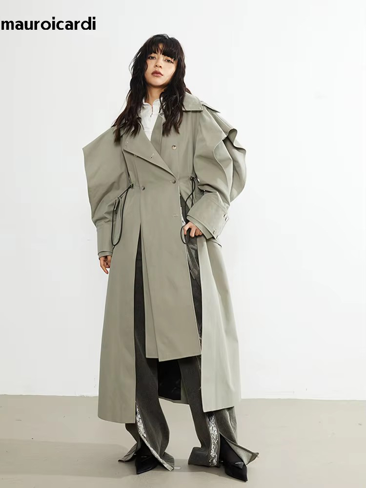 Street Fashion Runway - Mauroicardi Spring Long Oversized Elegant Ruffled