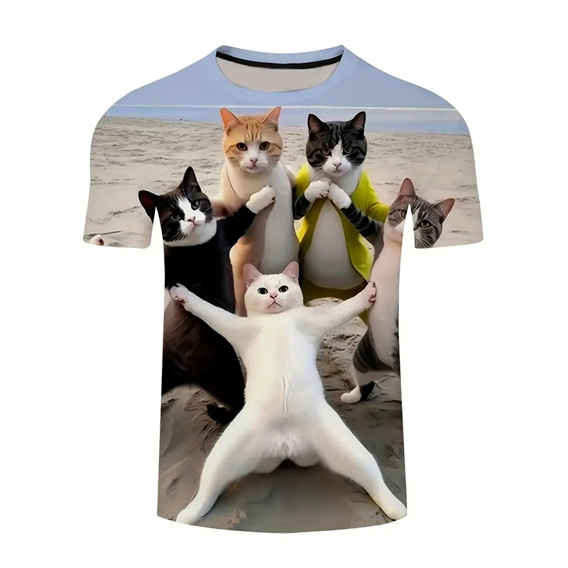 Street Fashion Of Japan - Cat Pattern Funny T-shirt Men's Clothing
