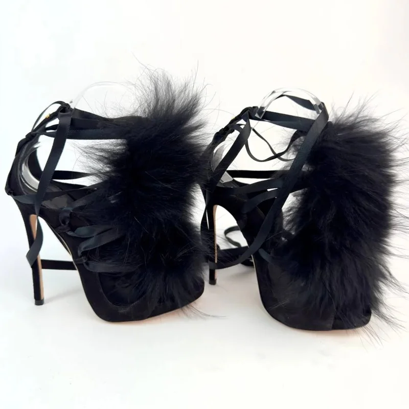 Fur Lace Up Peep Toe Hollow Ou - огляд і ціна Street Fashion Runway