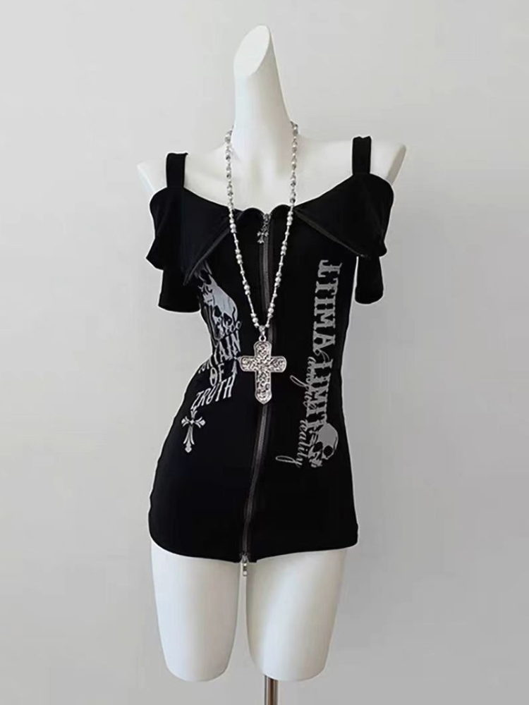 Gothic Black Y2K Subculture Sk - огляд і ціна Street Fashion Zip Up Hoodie