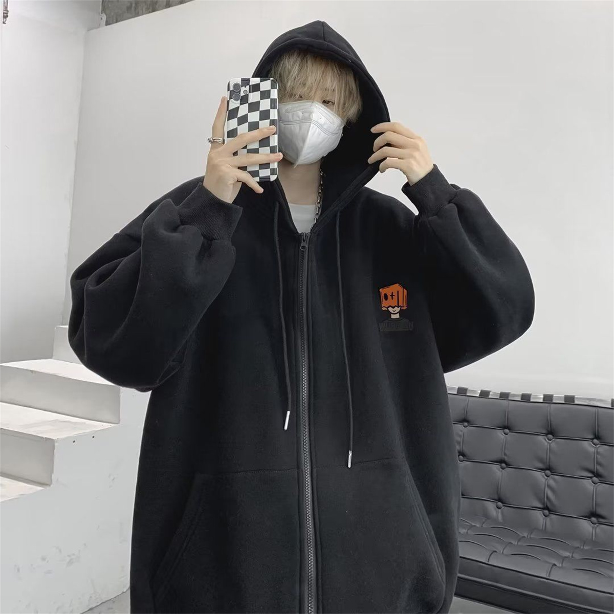 High Street Hoodie Men Solid C - огляд і ціна Street Fashion Zip Up Hoodie