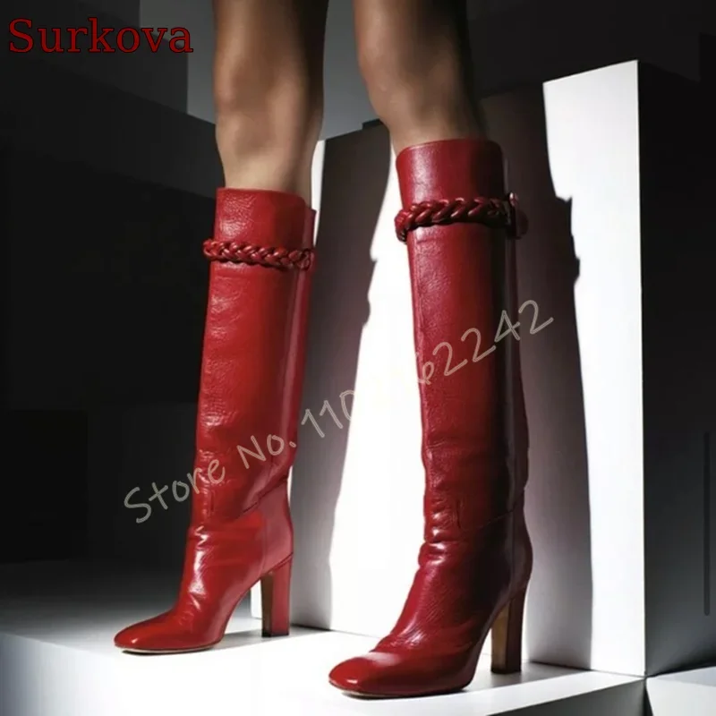 Red Matte Braided High Boots R - огляд і ціна Street Fashion Runway