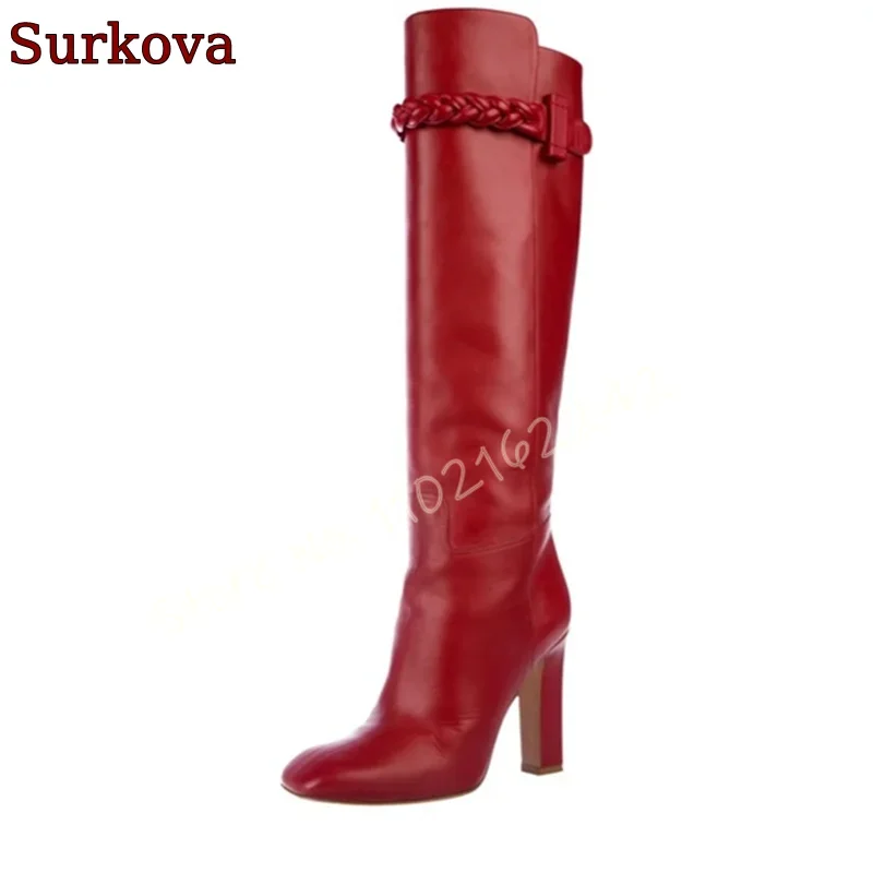 Red Matte Braided High Boots R - огляд і ціна Street Fashion Runway